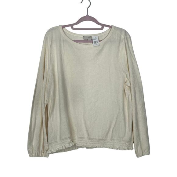 NWT Loft Ivory Cream Textured Elastic Waist & Wrists Casual Blouse Top Size XL - Picture 1 of 9